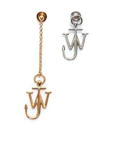 Shop Jw Anderson Asymmetric Anchor Earrings In 金色