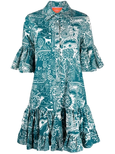 Shop La Doublej Choux Ionic Print Dress In 蓝色