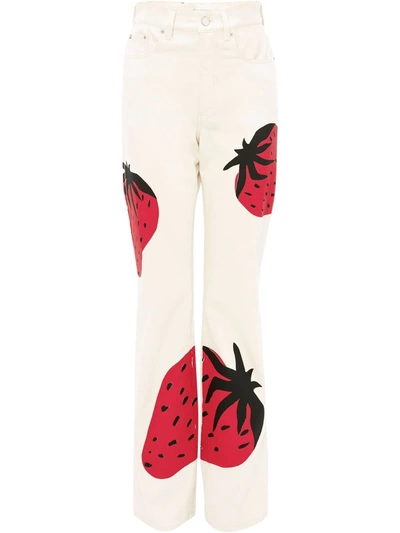 Shop Jw Anderson Strawberry-print Bootcut Jeans In White