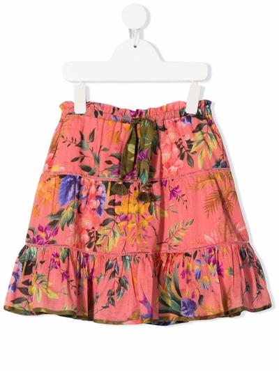 Shop Zimmermann Tropicana Flounce Skirt In 粉色