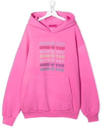 Shop Ireneisgood Teen Embroidered-logo Hoodie In Pink