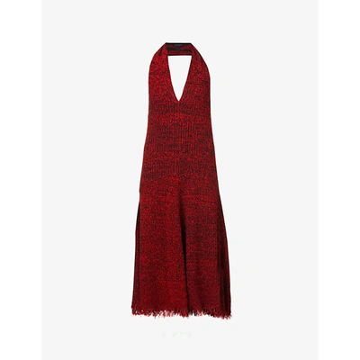 Shop Proenza Schouler Womens Red Multi Plunge-neck Fringed Crochet Maxi Dress Xs