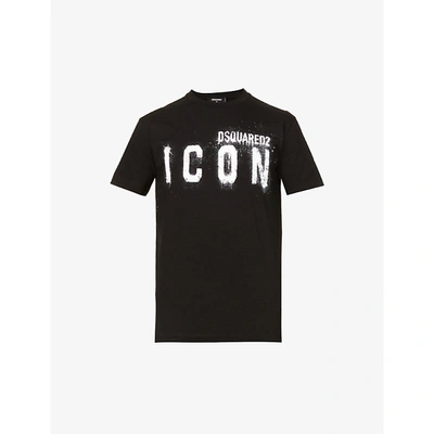 Shop Dsquared2 Icon Spray Logo-print Cotton-jersey T-shirt In Black