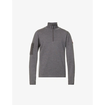 Canada Goose Stormont Slim-fit Cordura-trimmed Merino Wool Half-zip Sweater  In Iron Grey | ModeSens