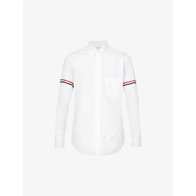 Shop Thom Browne Mens White Striped-trim Slim-fit Cotton Oxford Shirt L