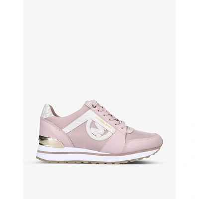 Shop Michael Michael Kors Billie Panelled Faux-leather And Mesh Mid-top Trainers In Pale Pink