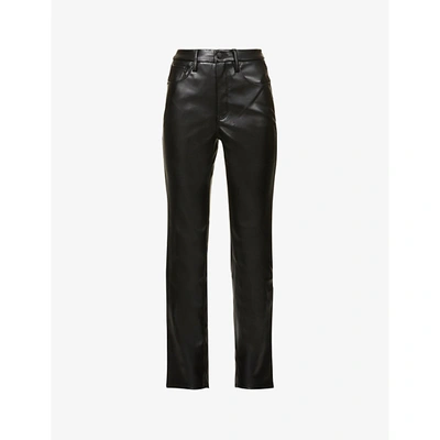 Shop Good American Women's Black001 Good 90s Icon Straight-leg High-rise Faux Leather Jeans