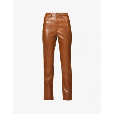 Shop Good American Good 90s Icon Straight-leg High-rise Faux Leather Jeans In Burnt Caramel002
