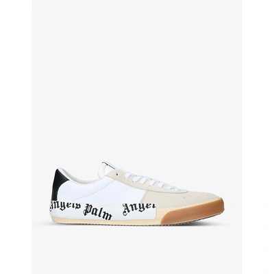 Shop Palm Angels Men's White/blk New Vulcanised Two-toned Leather Low-top Trainers