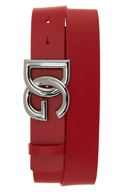 Shop Dolce & Gabbana Dg Logo Buckle Leather Belt In Red
