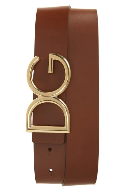 Shop Dolce & Gabbana Dg Logo Buckle Leather Belt In Cuoio/ Oro Vintage