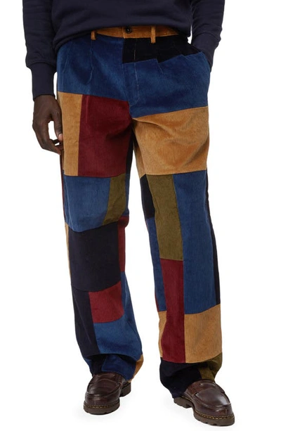 Shop Baracuta X Noah Pleated Patchwork Cotton Corduroy Pants In Multicolor