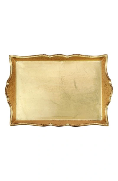 Vietri Florentine Wooden Accessories Gold Handled Small Rectangular Tray In Gold