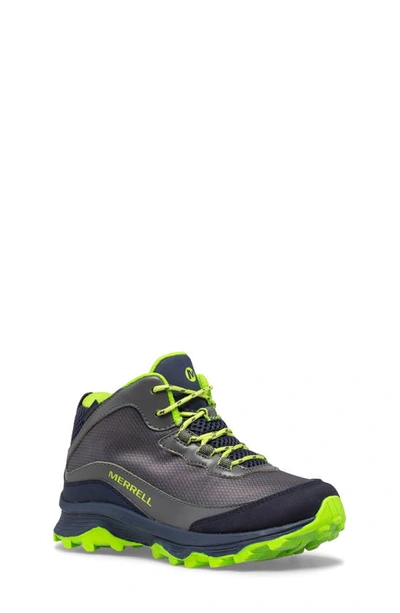 Shop Merrell Moab Speed Waterproof Hiking Boot In Navy/ Grey/ Lime
