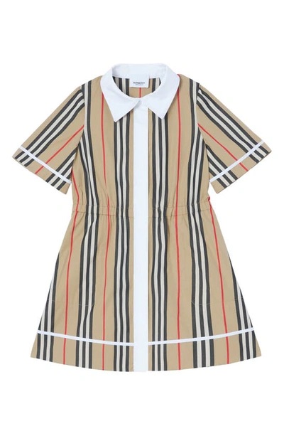 Shop Burberry Kids' Mini Alexandra Icon Stripe Cotton Poplin Dress In Archive Beige