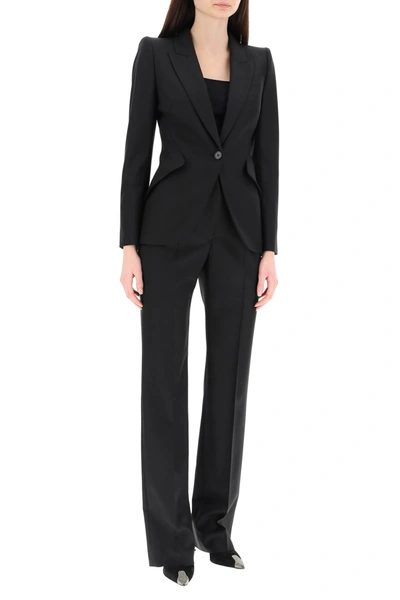 Shop Alexander Mcqueen Peak Shoulder Wool Jacket In Black