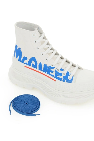 Shop Alexander Mcqueen Tread Sleek Hi-top Sneakers In White,blue