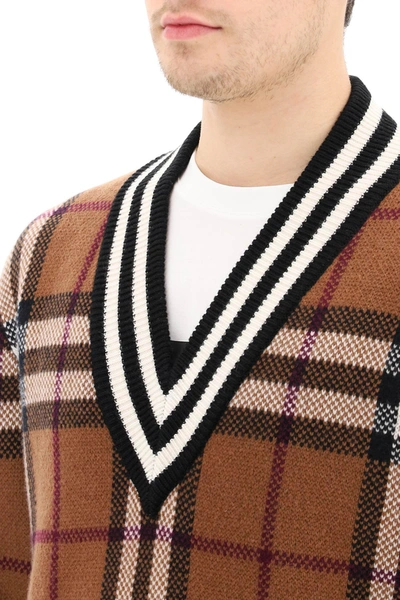 Shop Burberry Maloney Sweater In Tartan Cashmere In Brown,black,white