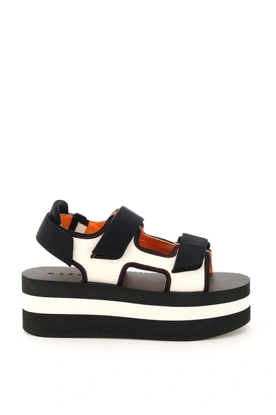 Shop Marni Platform Sandals In White,black