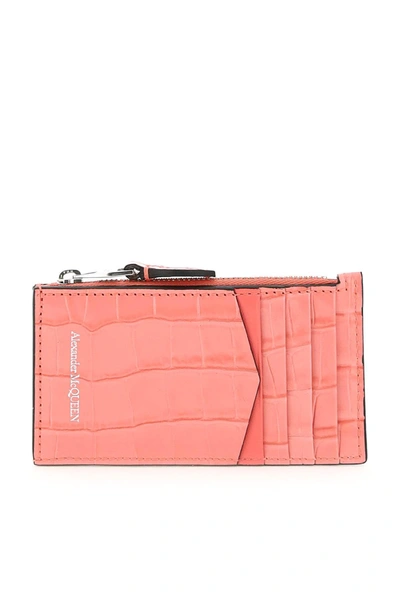 Shop Alexander Mcqueen Skull Card Holder Pouch In Pink