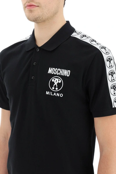 Shop Moschino Double Question Mark Piquet Polo Shirt In Black,white