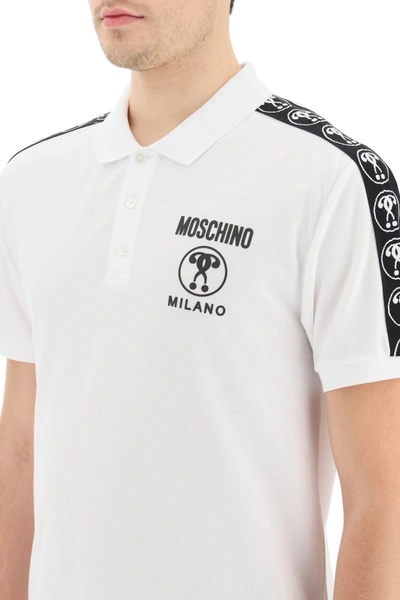 Shop Moschino Double Question Mark Piquet Polo Shirt In White,black