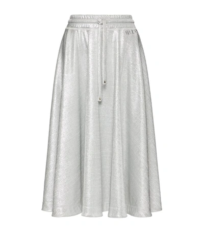 Shop Valentino Metallic Midi Skirt In Silver