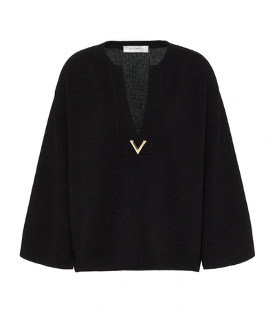 Shop Valentino Cashmere V-detail Sweater In Black