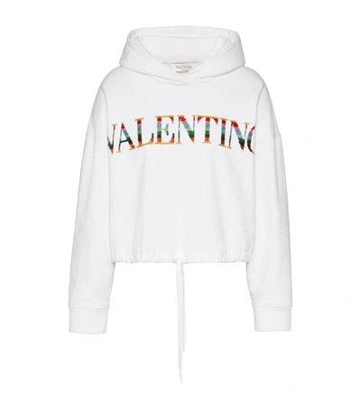 Shop Valentino Embroidered Logo Hoodie In White