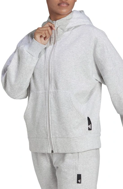 Shop Adidas Originals Studio Lounge Fleece Hooded Full-zip Sweatshirt In Light Grey Heather