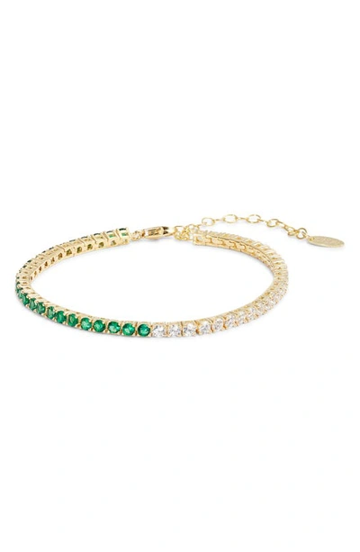 Shop Shymi Half & Half Cubic Zirconia Tennis Bracelet In Gold/ Green/ White