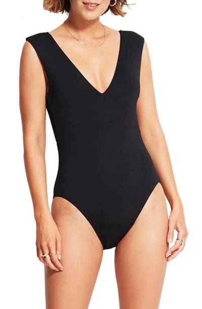 Shop Seafolly Cutout Recycled Polyester One-piece Swimsuit In Black