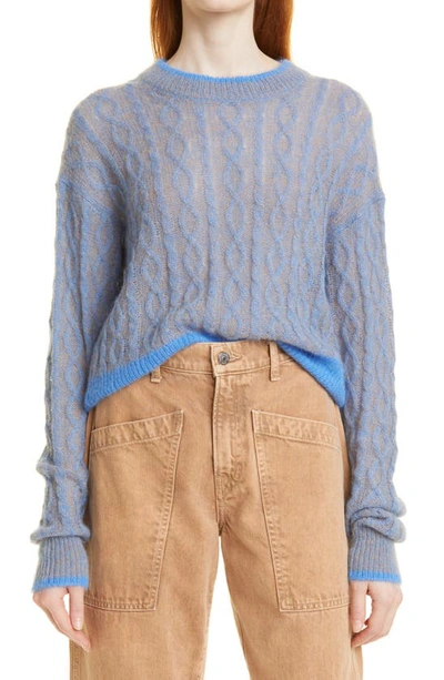 Shop Veronica Beard Riola Mohair & Alpaca Cable Crewneck Sweater In Blue Multi