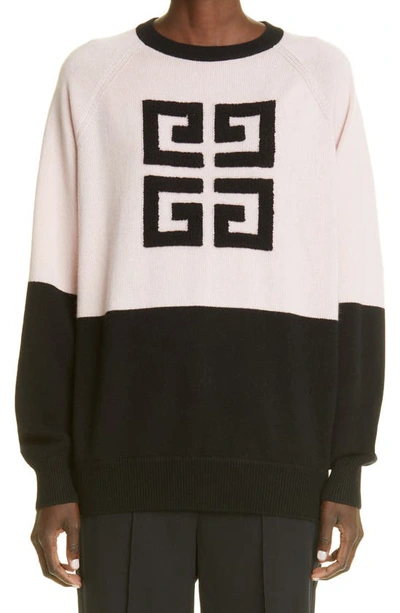Shop Givenchy 4g Logo Intarsia Bicolor Cashmere Sweater In Black/ Pink