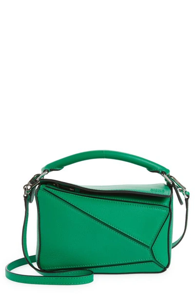 Shop Loewe Mini Puzzle Calfskin Leather Bag In Jungle Green