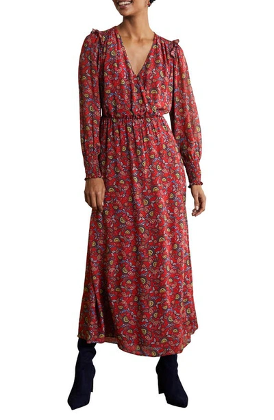 Boden Becky Long Sleeve Faux Wrap Dress in Winterberry Floral