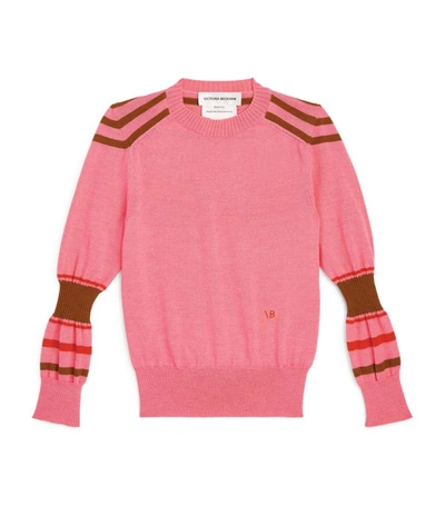Shop Victoria Beckham X The Woolmark Company Wool Striped Sweater (6-8 Years) In Pink
