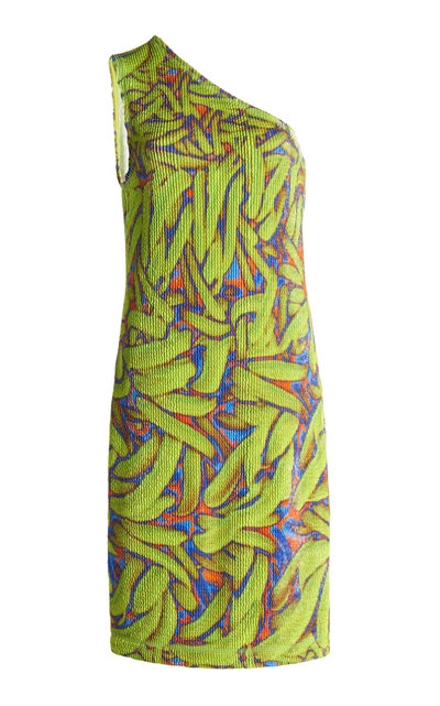 Shop Bottega Veneta One-shoulder Crinkled Banana-print Mini Dress