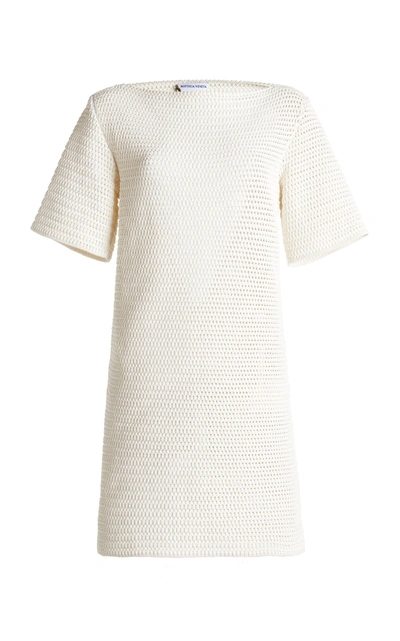 Shop Bottega Veneta Fringed-back Crocheted Mini Dress In White