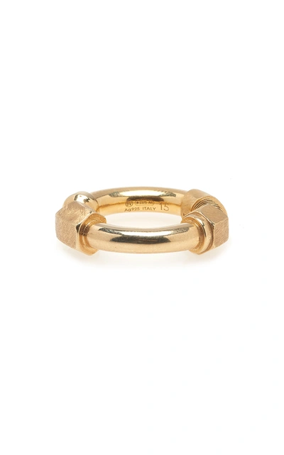 Shop Bottega Veneta Brushed Gold-plated Sterling Silver Ring