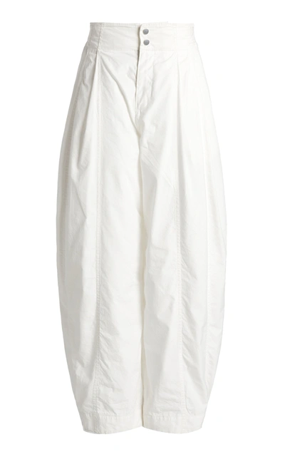 Shop Bottega Veneta Pleated Cotton Tapered Trousers In White