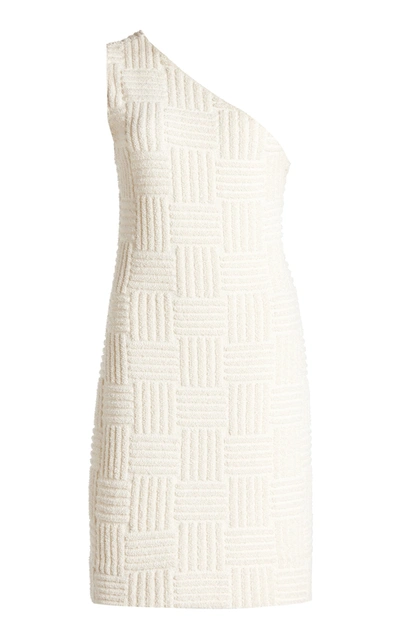 Shop Bottega Veneta Women's One-shoulder Intrecciato Terry Mini Dress In White