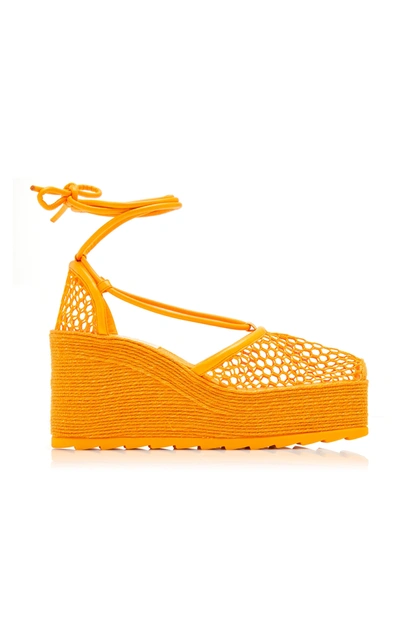 Bottega Veneta Orange Sporty Web Wedge Espadrilles In Orange