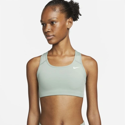 Shop Nike Dri-fit Swoosh Women's Medium-support Non-padded Sports Bra In Jade Smoke,white