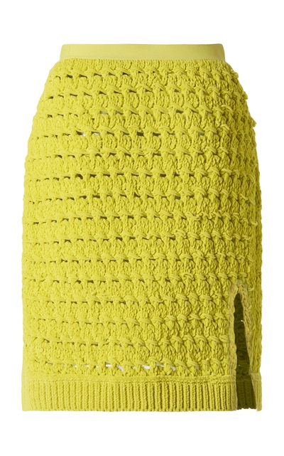 Shop Bottega Veneta Women's Crocheted Chenille Mini Skirt In Yellow