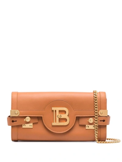 Shop Balmain Bbuzz 23 Pouch Clutch Bag In Brown