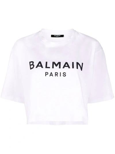 Shop Balmain Cropped Logo-print T-shirt In Weiss