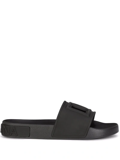 Shop Dolce & Gabbana Cut-out Logo Slides In Black