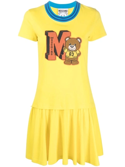 Shop Moschino Teddy Bear Organic Cotton Dress In Yellow