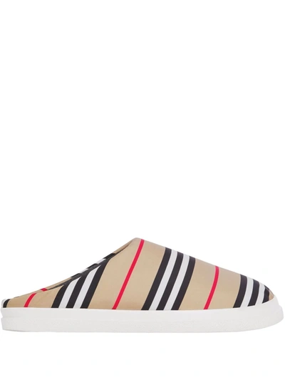Shop Burberry Icon Stripe Backless Slippers In Neutrals